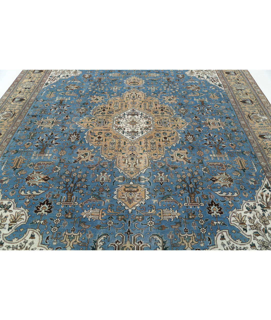 Hand Knotted Antique Persian Tabriz Wool Rug - 9'8'' x 12'1'' 9'8'' x 12'1'' (290 X 363) / Blue / Beige