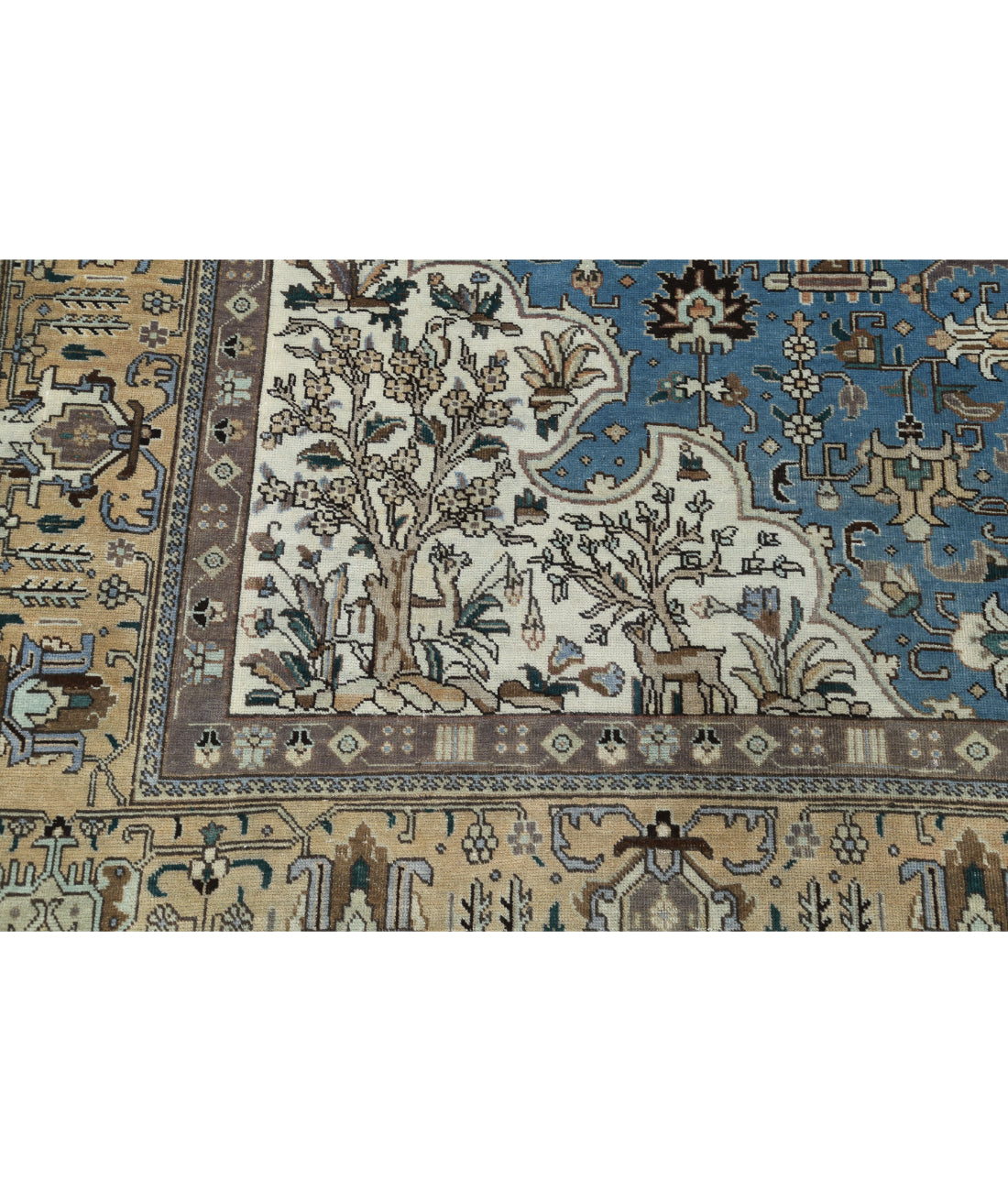 Hand Knotted Antique Persian Tabriz Wool Rug - 9'8'' x 12'1'' 9'8'' x 12'1'' (290 X 363) / Blue / Beige