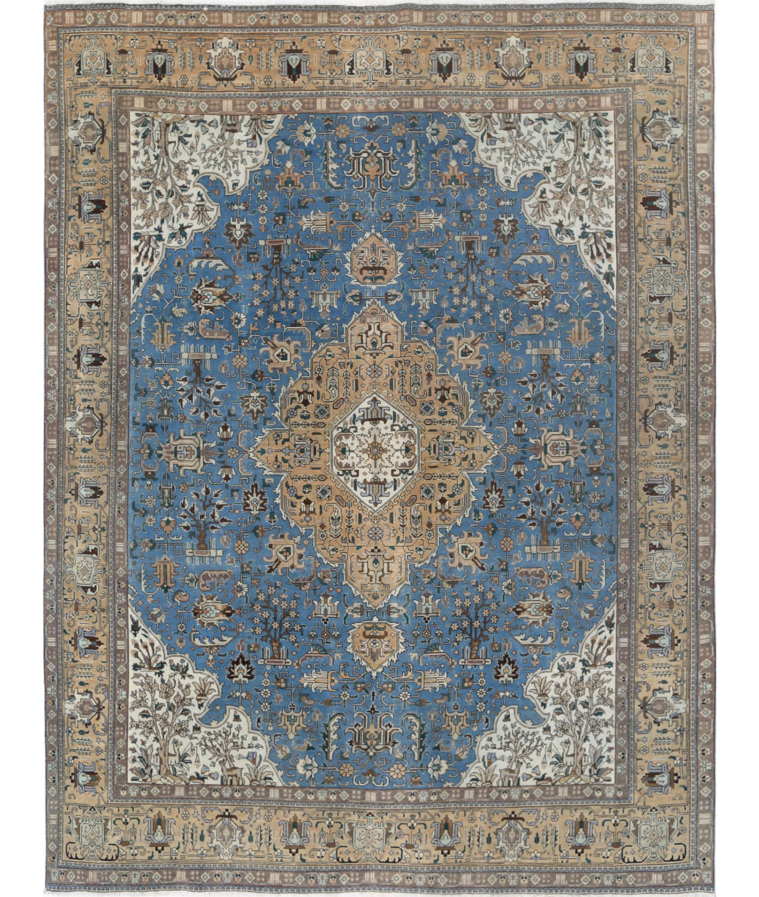 Hand Knotted Antique Oriental Tabriz Wool Rug - 9'8'' x 12'1''