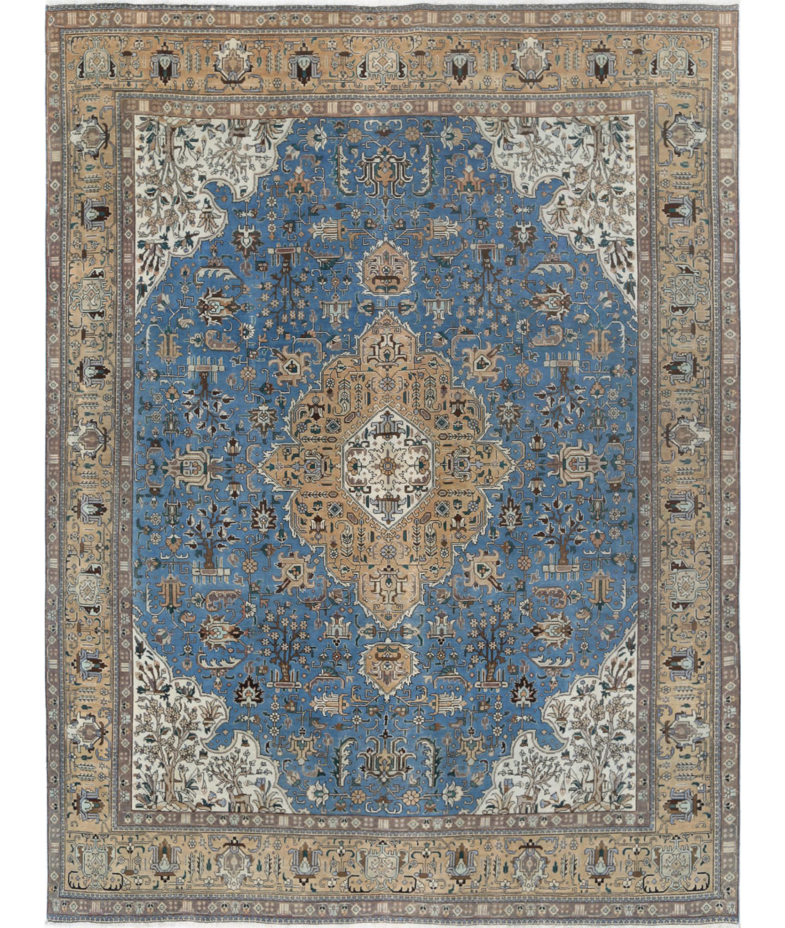 Hand Knotted Antique Persian Tabriz Wool Rug - 9'8'' x 12'1'' 9'8'' x 12'1'' (290 X 363) / Blue / Beige