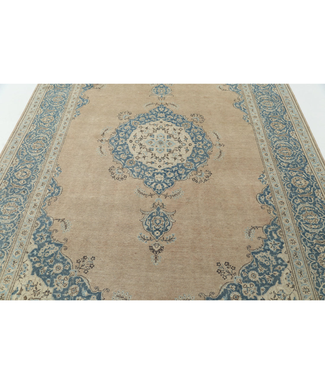 Hand Knotted Vintage Persian Tabriz Wool Rug - 7'4'' x 11'1'' 7'4'' x 11'1'' (220 X 333) / Taupe / Blue
