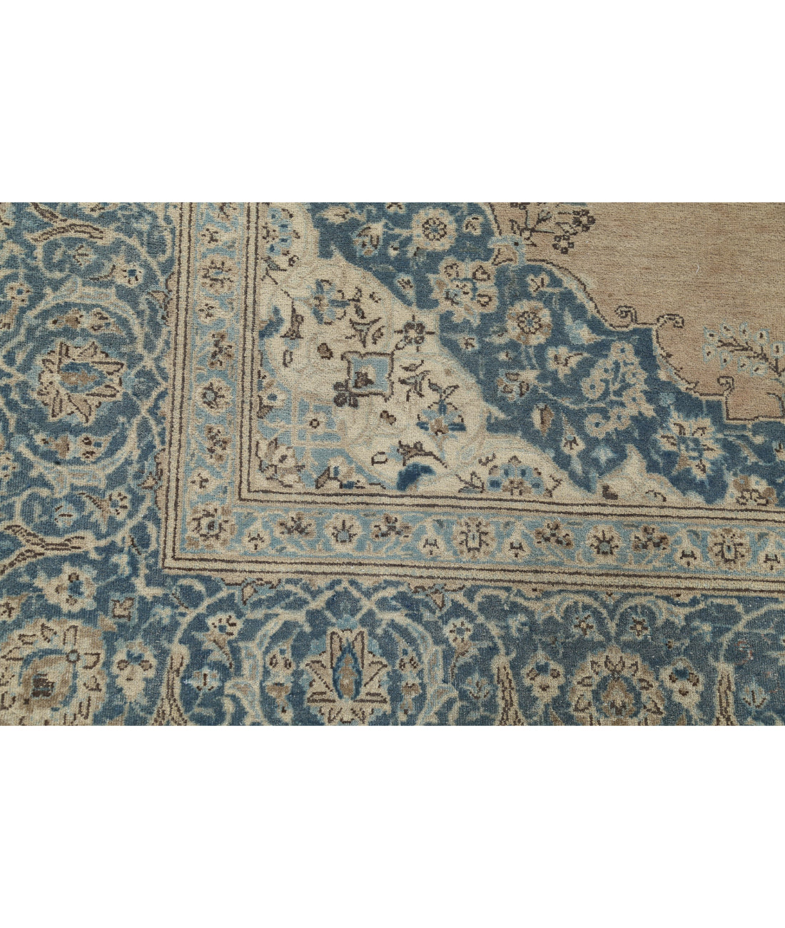 Hand Knotted Vintage Persian Tabriz Wool Rug - 7'4'' x 11'1'' 7'4'' x 11'1'' (220 X 333) / Taupe / Blue