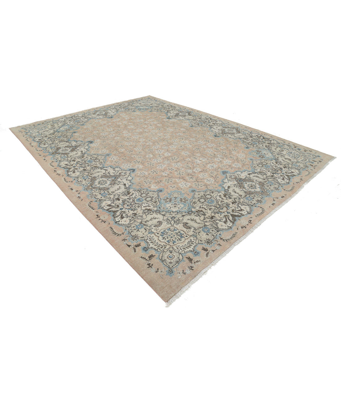 Hand Knotted Vintage Persian Tabriz Wool Rug - 9'9'' x 12'11'' 9'9'' x 12'11'' (293 X 388) / Pink / Ivory