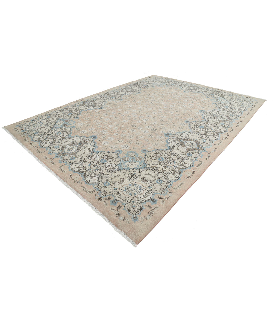 Hand Knotted Vintage Persian Tabriz Wool Rug - 9'9'' x 12'11'' 9'9'' x 12'11'' (293 X 388) / Pink / Ivory