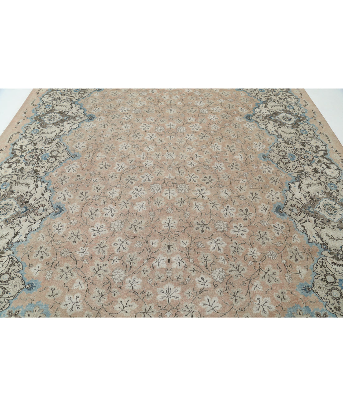 Hand Knotted Vintage Persian Tabriz Wool Rug - 9'9'' x 12'11'' 9'9'' x 12'11'' (293 X 388) / Pink / Ivory