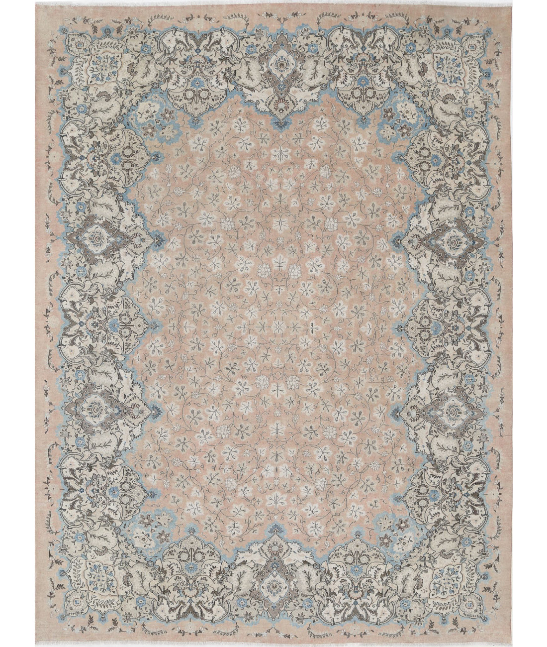 Hand Knotted Vintage Persian Tabriz Wool Rug - 9&#39;9&#39;&#39; x 12&#39;11&#39;&#39; 9&#39;9&#39;&#39; x 12&#39;11&#39;&#39; (293 X 388) / Pink / Ivory