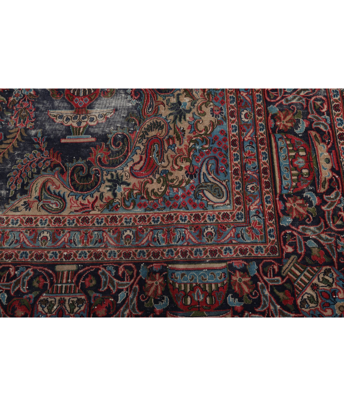 Hand Knotted Vintage Persian Tabriz Wool Rug - 9'6'' x 12'11'' 9'6'' x 12'11'' (285 X 388) / Blue / Red