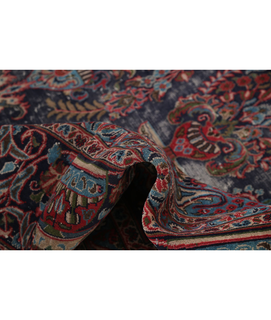 Hand Knotted Vintage Persian Tabriz Wool Rug - 9'6'' x 12'11'' 9'6'' x 12'11'' (285 X 388) / Blue / Red