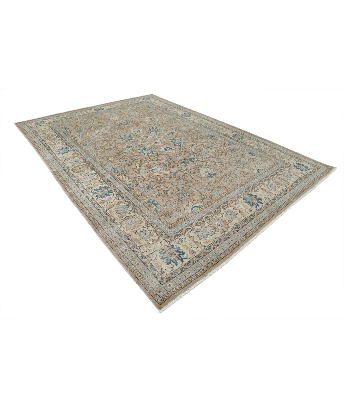 Hand Knotted Vintage Persian Tabriz Wool Rug - 8'3'' x 11'3'' 8'3'' x 11'3'' (248 X 338) / Taupe / Ivory