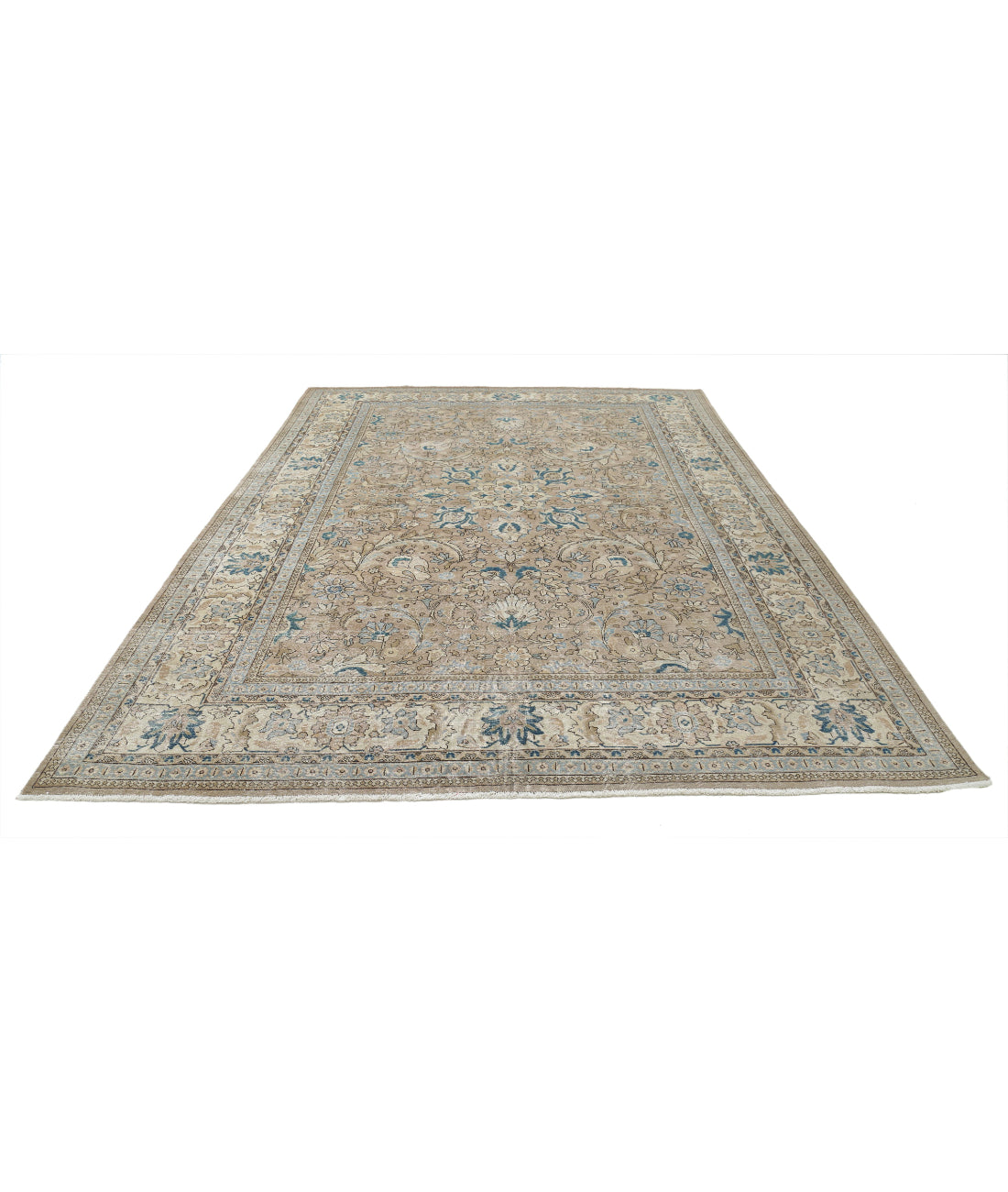 Hand Knotted Vintage Persian Tabriz Wool Rug - 8'3'' x 11'3'' 8'3'' x 11'3'' (248 X 338) / Taupe / Ivory