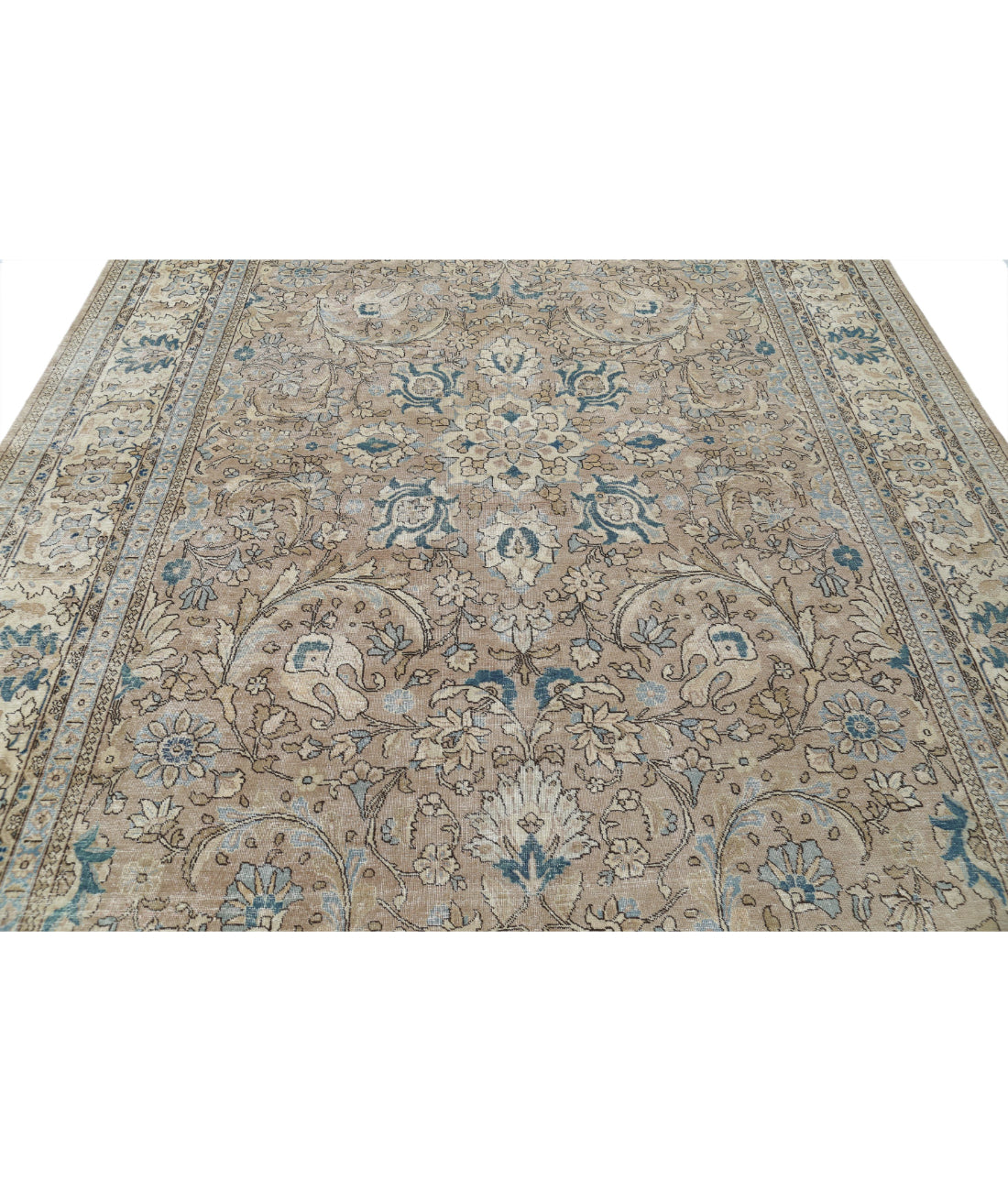 Hand Knotted Vintage Persian Tabriz Wool Rug - 8'3'' x 11'3'' 8'3'' x 11'3'' (248 X 338) / Taupe / Ivory