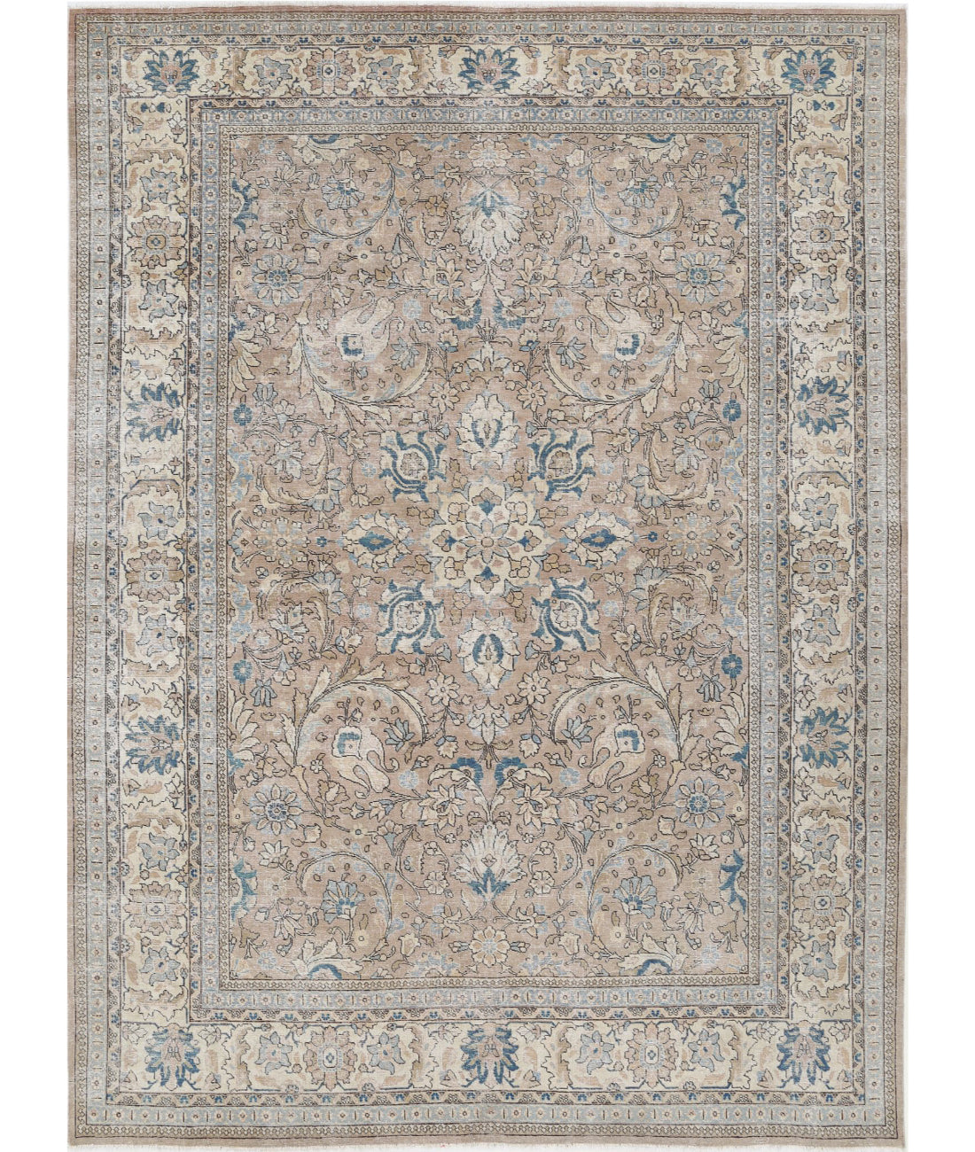 Hand Knotted Vintage Persian Tabriz Wool Rug - 8&#39;3&#39;&#39; x 11&#39;3&#39;&#39; 8&#39;3&#39;&#39; x 11&#39;3&#39;&#39; (248 X 338) / Taupe / Ivory
