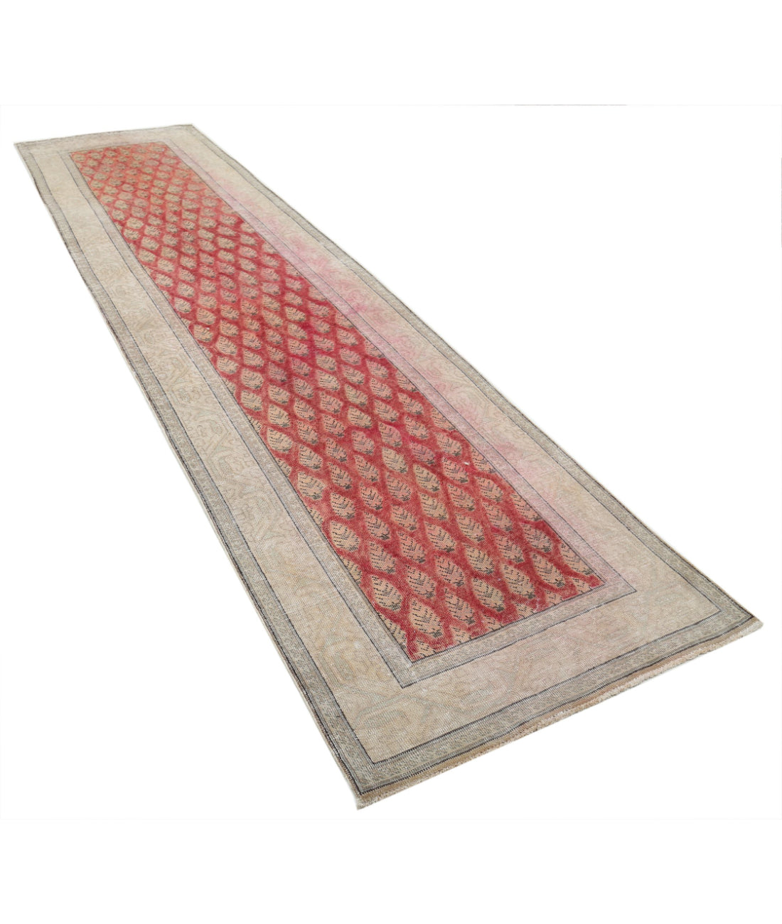 Hand Knotted Vintage Persian Tabriz Wool Rug - 3'2'' x 13'0'' 3'2'' x 13'0'' (95 X 390) / Red / Beige