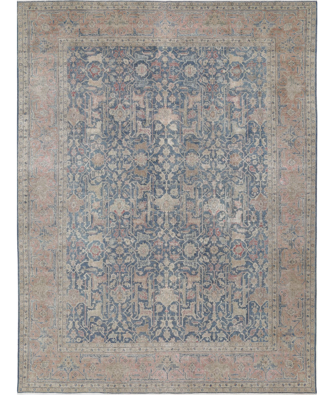 Hand Knotted Vintage Persian Tabriz Wool Rug - 9&#39;5&#39;&#39; x 12&#39;6&#39;&#39; 9&#39;5&#39;&#39; x 12&#39;6&#39;&#39; (283 X 375) / Blue / Pink