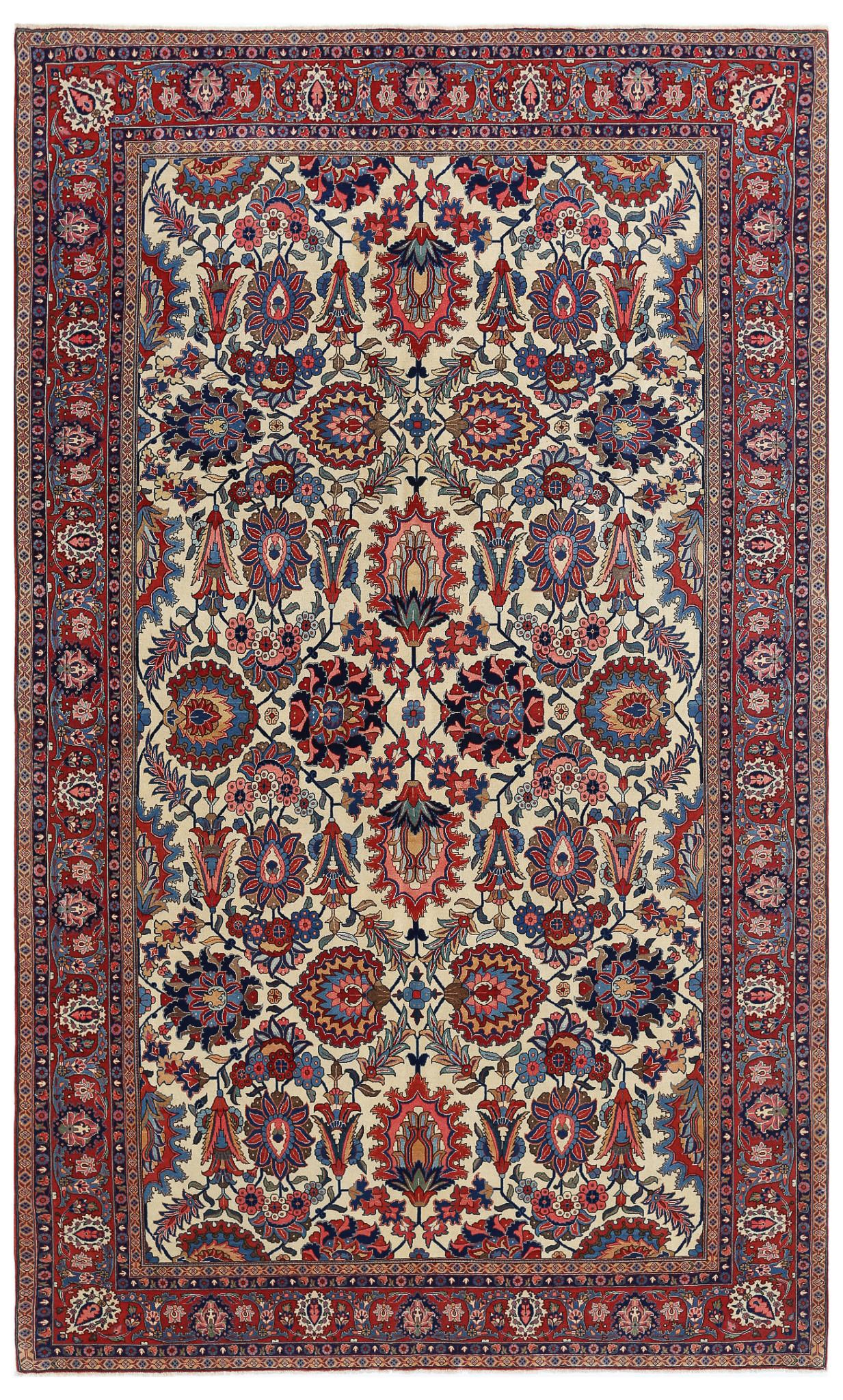 Hand Knotted Antique Masterpiece Oriental Tehran Wool & Silk Rug - 6'9'' x 11'0''