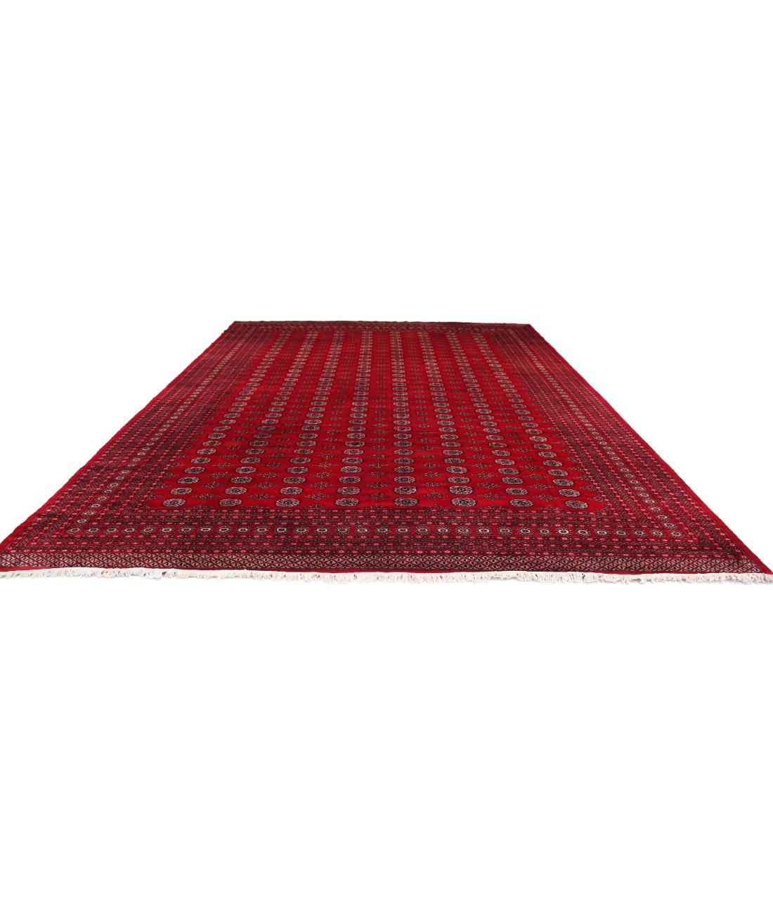 Hand Knotted Tribal Bokhara Wool Rug - 12'2'' x 17'0'' 12' 2" X 17' 0" (371 X 518) / Red / Black