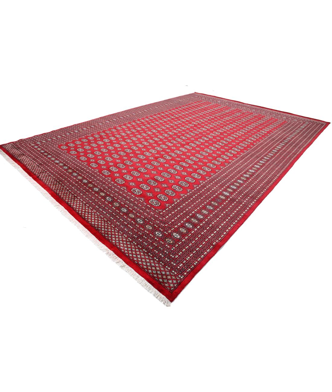 Hand Knotted Tribal Bokhara Wool Rug - 12'1'' x 17'6'' 12' 1" X 17' 6" (368 X 533) / Red / Black