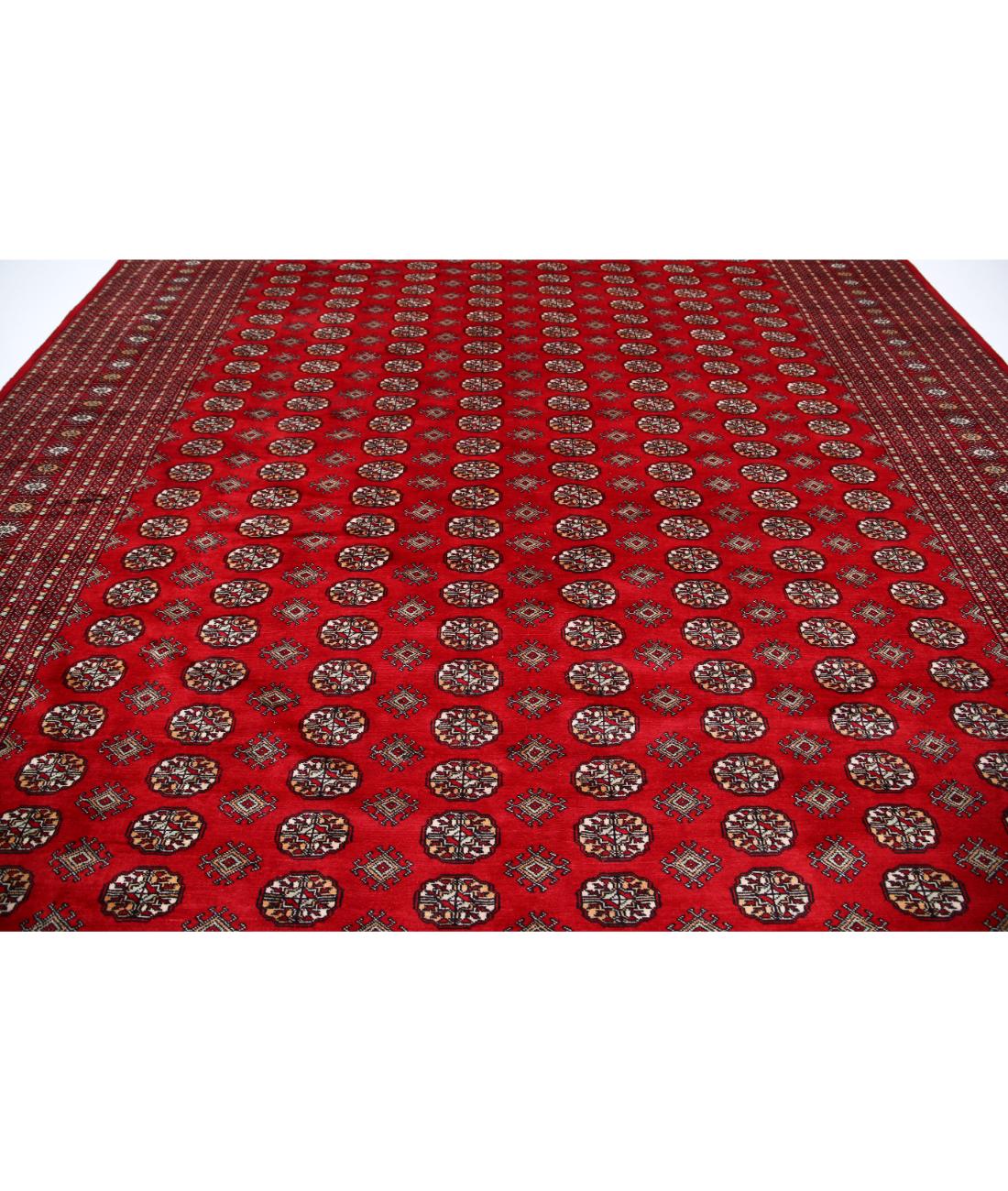 Hand Knotted Tribal Bokhara Wool Rug - 12'1'' x 17'6'' 12' 1" X 17' 6" (368 X 533) / Red / Black