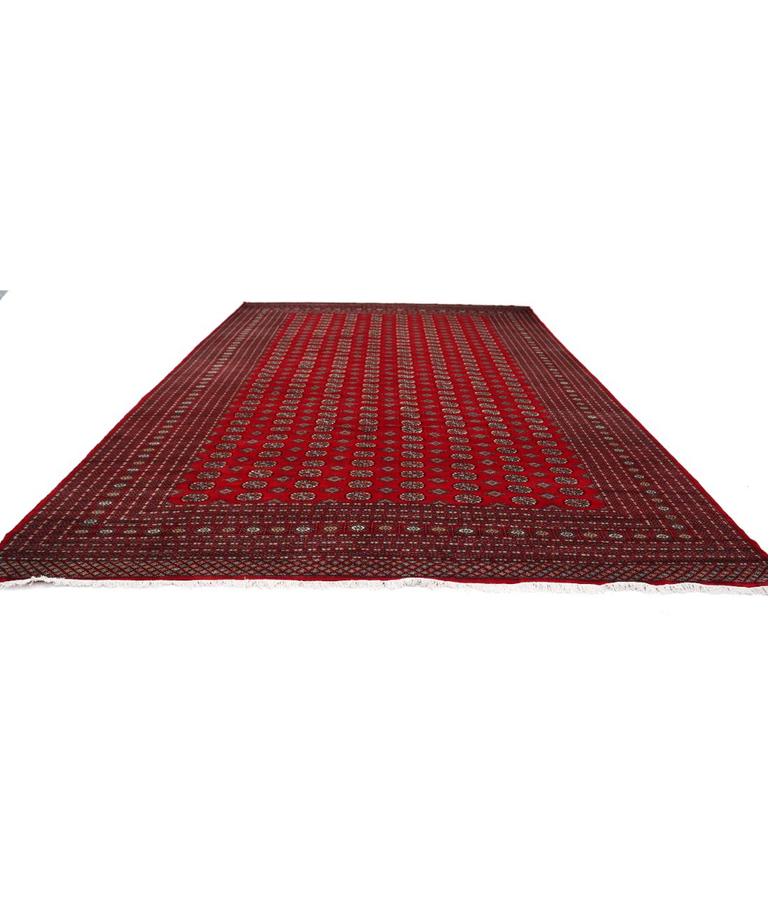 Hand Knotted Tribal Bokhara Wool Rug - 12'0'' x 17'11'' 12' 0" X 17' 11" (366 X 546) / Red / Black