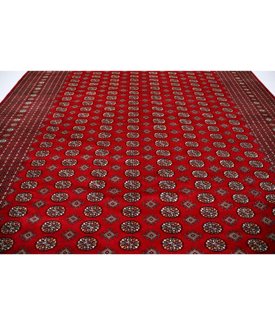 Hand Knotted Tribal Bokhara Wool Rug - 12'0'' x 17'11'' 12' 0" X 17' 11" (366 X 546) / Red / Black