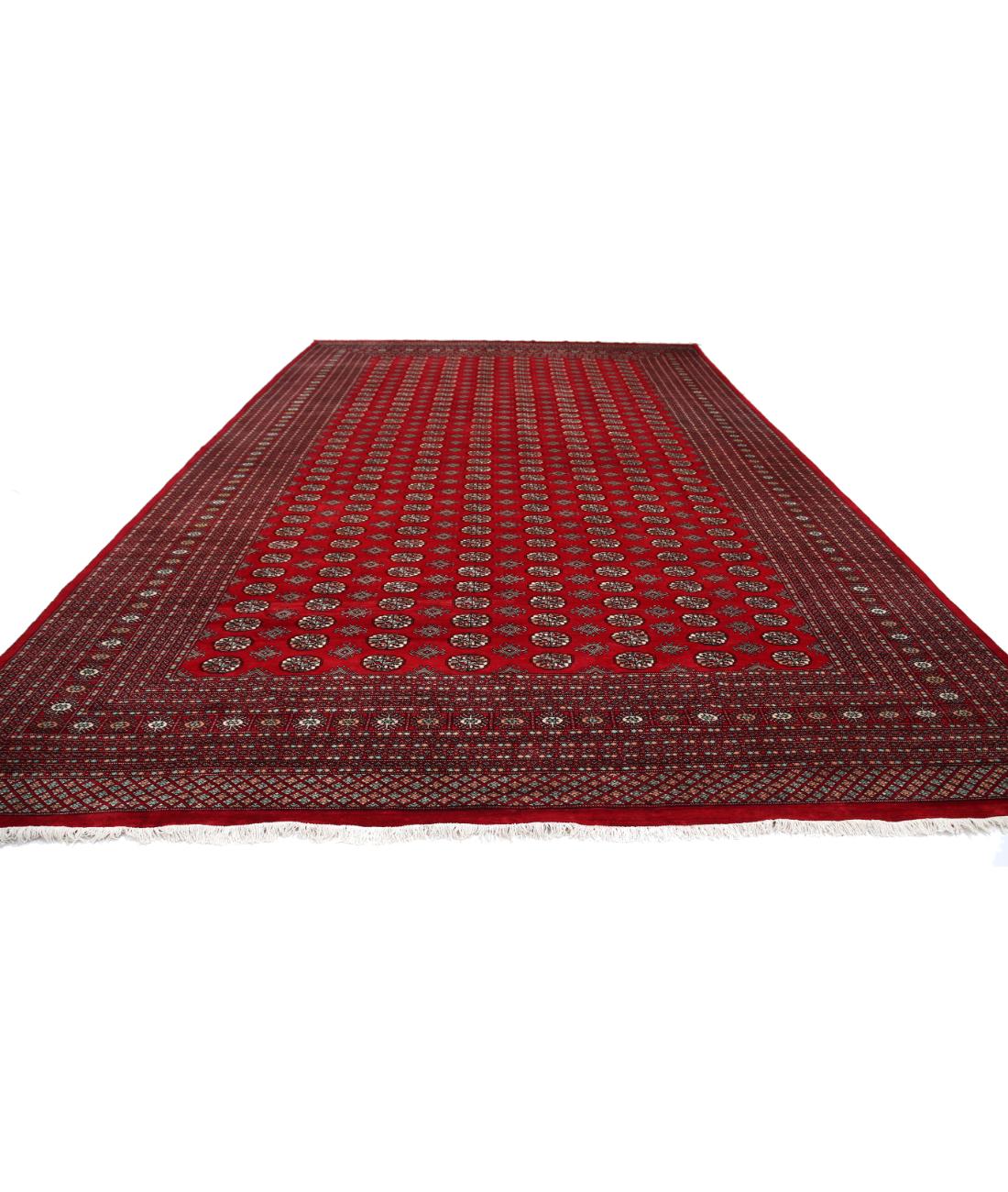 Hand Knotted Tribal Bokhara Wool Rug - 12'1'' x 18'11'' 12' 1" X 18' 11" (368 X 577) / Red / Black