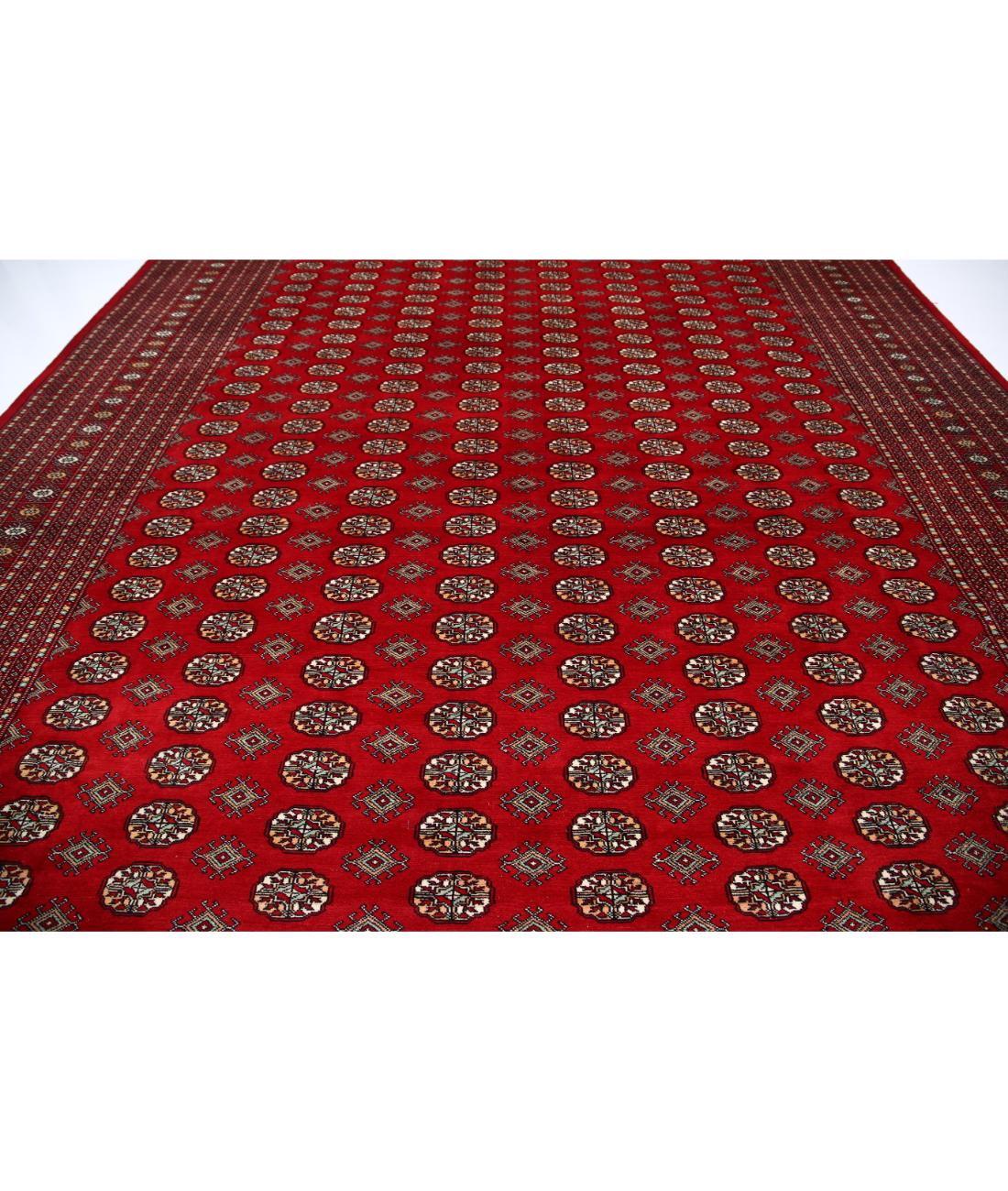 Hand Knotted Tribal Bokhara Wool Rug - 12'1'' x 18'11'' 12' 1" X 18' 11" (368 X 577) / Red / Black