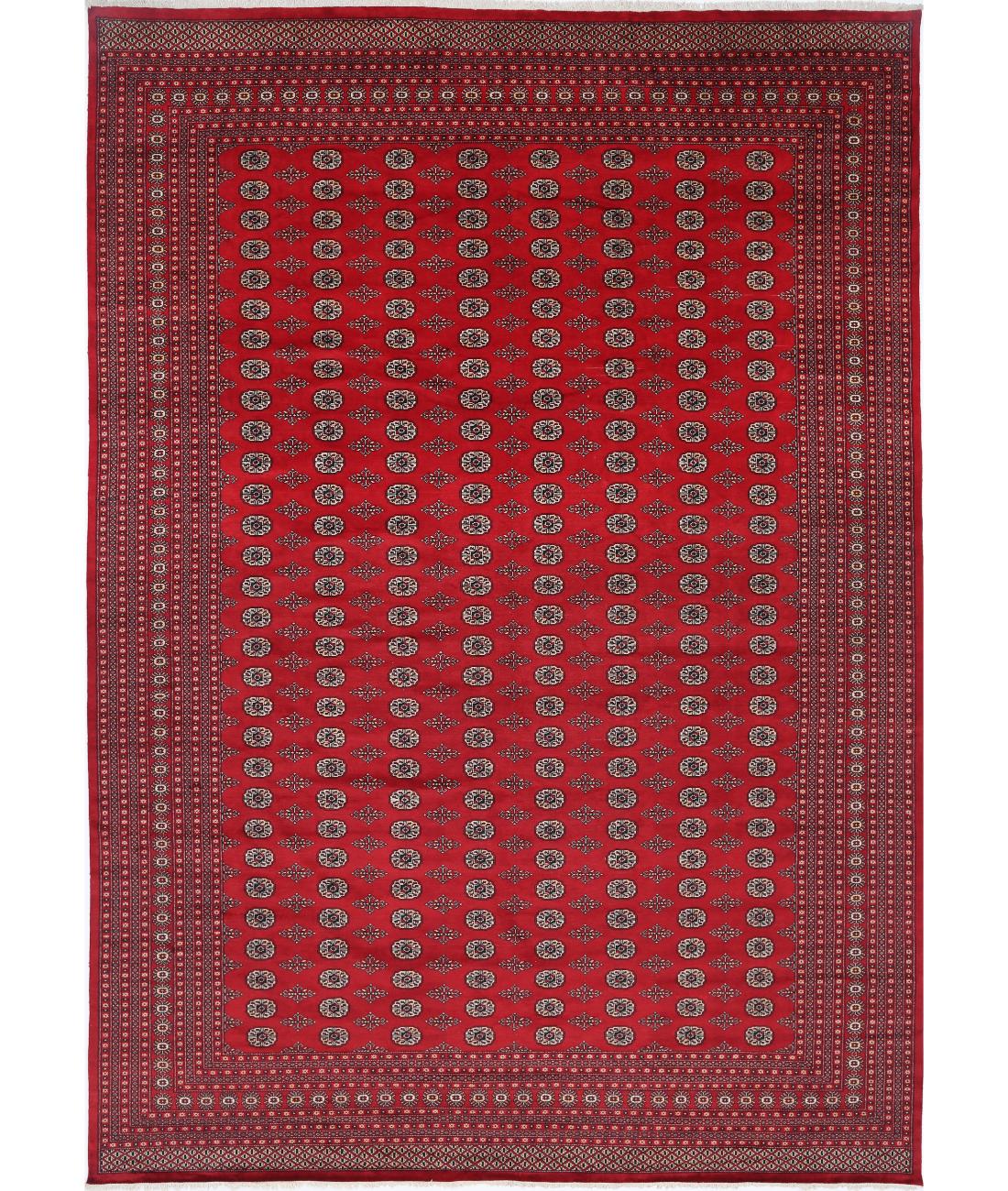 Hand Knotted Tribal Bokhara Wool Rug - 12&#39;3&#39;&#39; x 17&#39;8&#39;&#39; 12&#39; 3&quot; X 17&#39; 8&quot; (373 X 538) / Red / Ivory