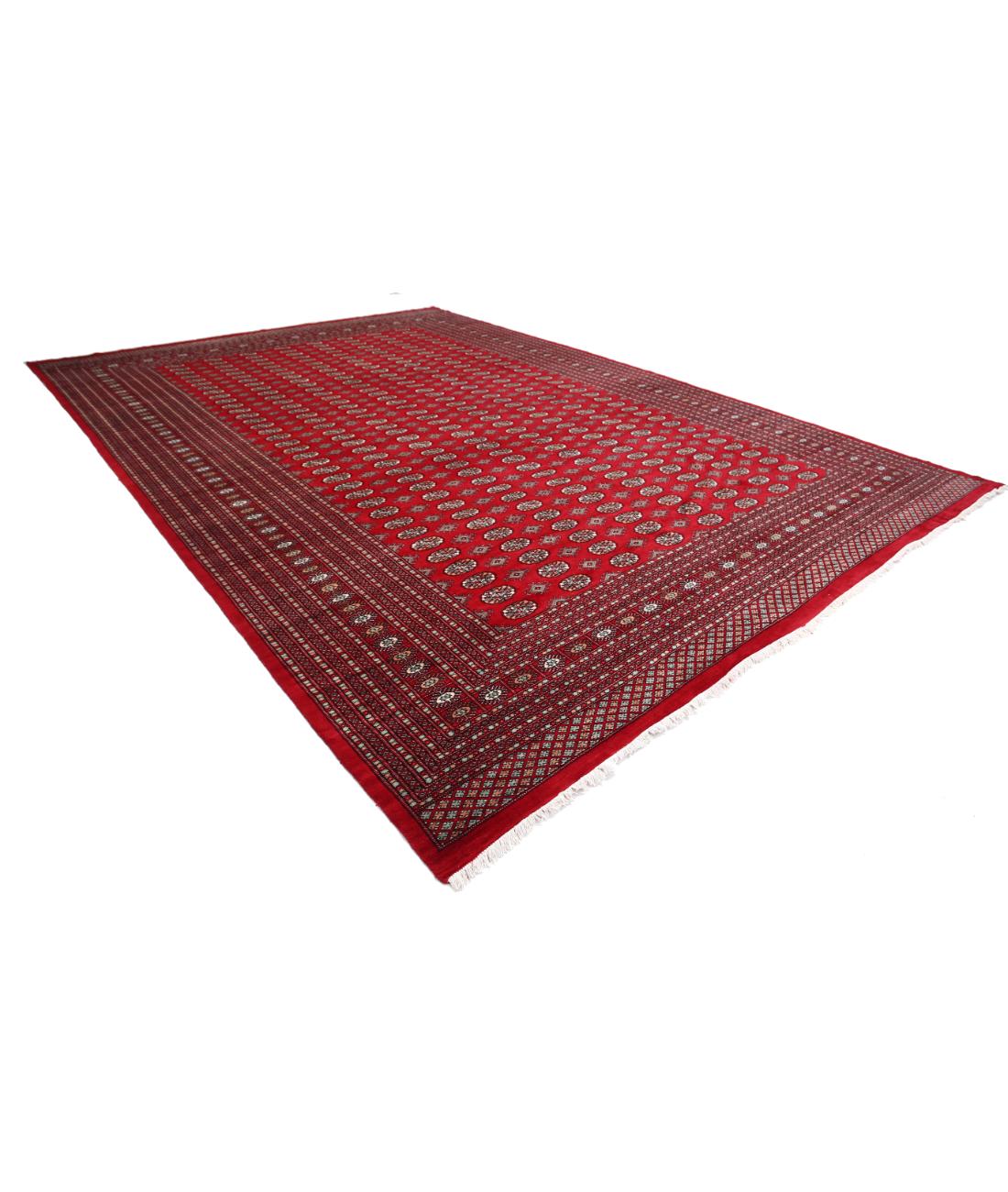 Hand Knotted Tribal Bokhara Wool Rug - 12'1'' x 17'10'' 12' 1" X 17' 10" (368 X 544) / Red / Black