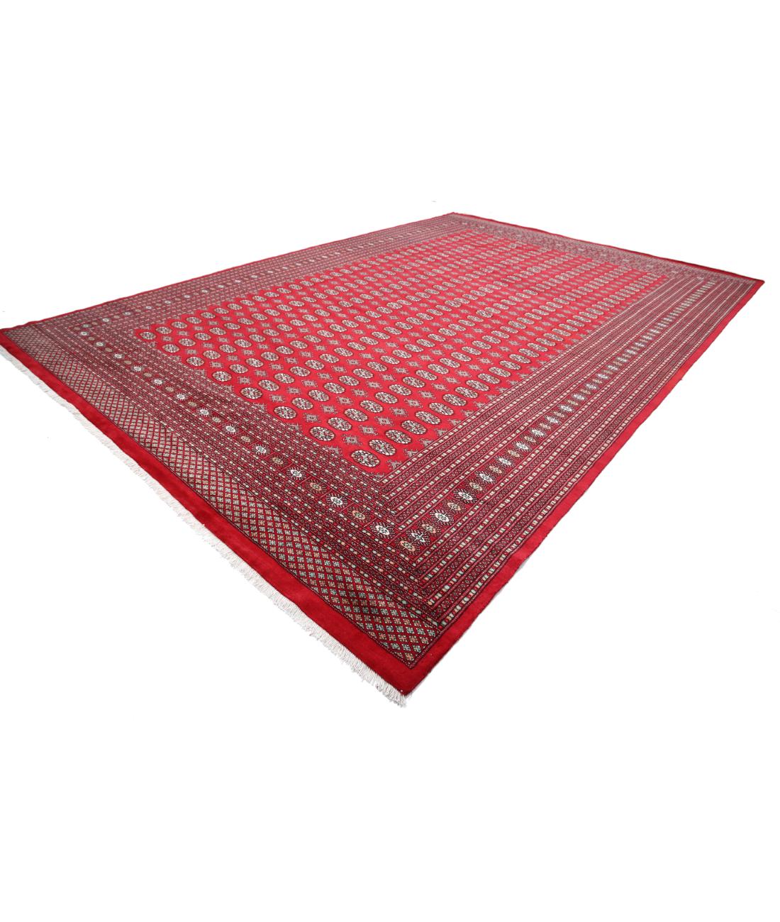 Hand Knotted Tribal Bokhara Wool Rug - 12'1'' x 17'10'' 12' 1" X 17' 10" (368 X 544) / Red / Black