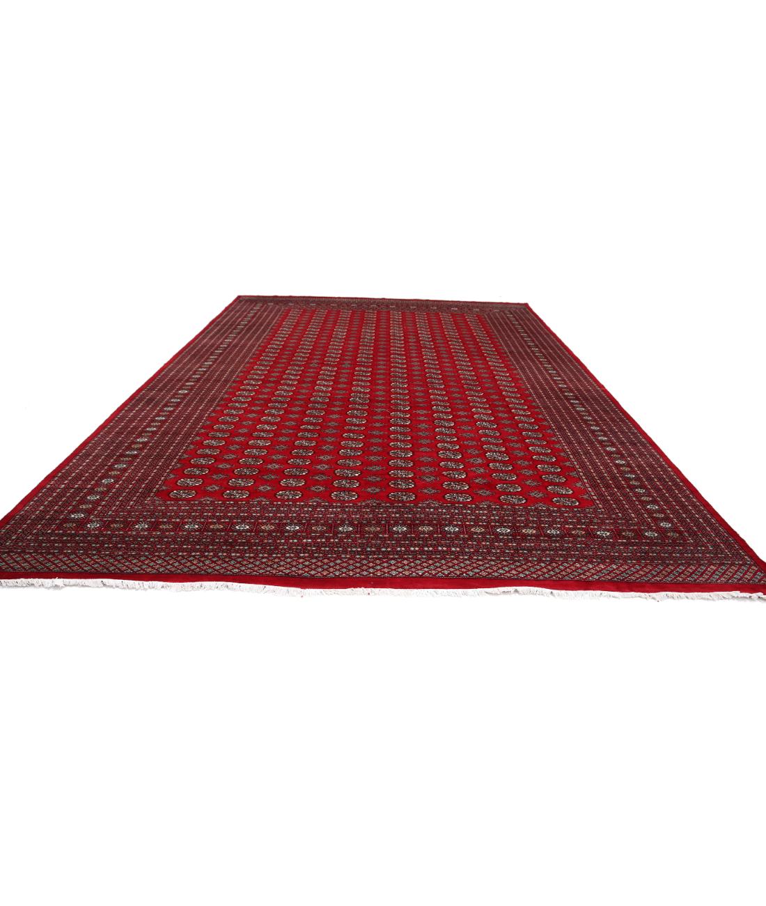 Hand Knotted Tribal Bokhara Wool Rug - 12'1'' x 17'10'' 12' 1" X 17' 10" (368 X 544) / Red / Black