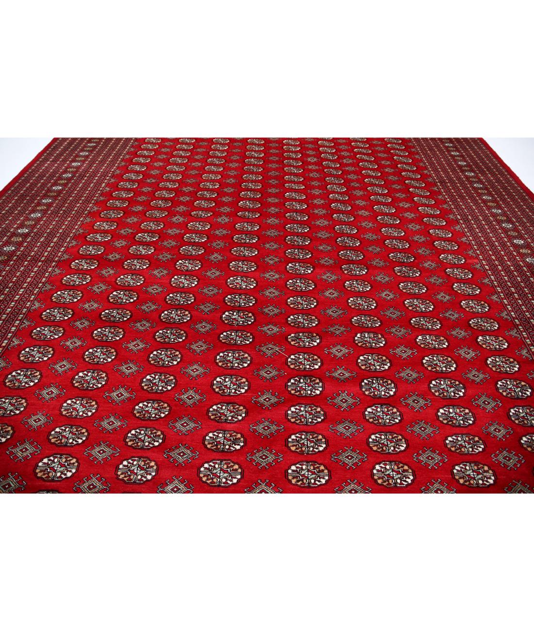 Hand Knotted Tribal Bokhara Wool Rug - 12'1'' x 17'10'' 12' 1" X 17' 10" (368 X 544) / Red / Black