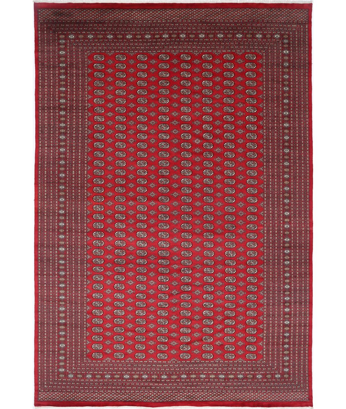 Hand Knotted Tribal Bokhara Wool Rug - 12'1'' x 17'10'' 12' 1" X 17' 10" (368 X 544) / Red / Black