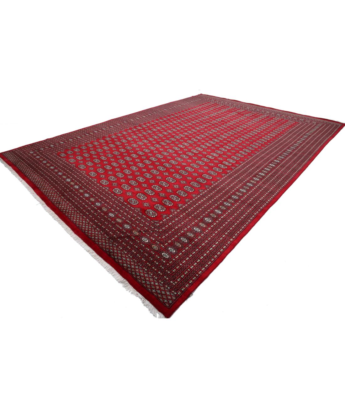 Hand Knotted Tribal Bokhara Wool Rug - 12'0'' x 17'5'' 12' 0" X 17' 5" (366 X 531) / Red / Black