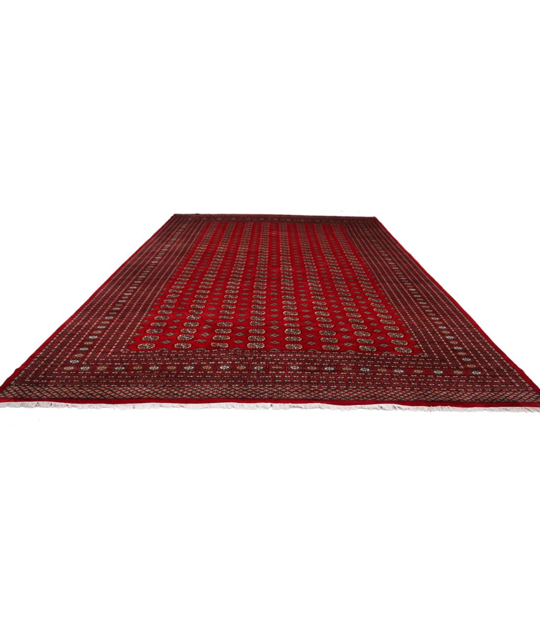 Hand Knotted Tribal Bokhara Wool Rug - 12'0'' x 17'5'' 12' 0" X 17' 5" (366 X 531) / Red / Black