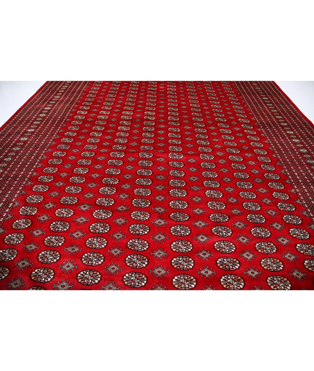 Hand Knotted Tribal Bokhara Wool Rug - 12'0'' x 17'5'' 12' 0" X 17' 5" (366 X 531) / Red / Black