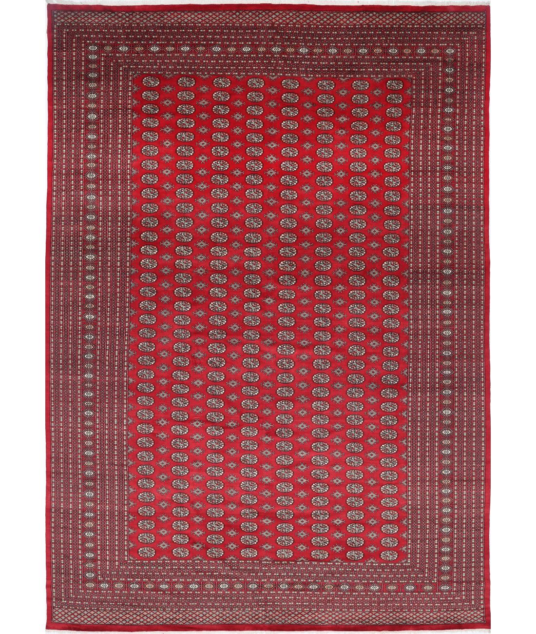 Hand Knotted Tribal Bokhara Wool Rug - 12'0'' x 17'5'' 12' 0" X 17' 5" (366 X 531) / Red / Black