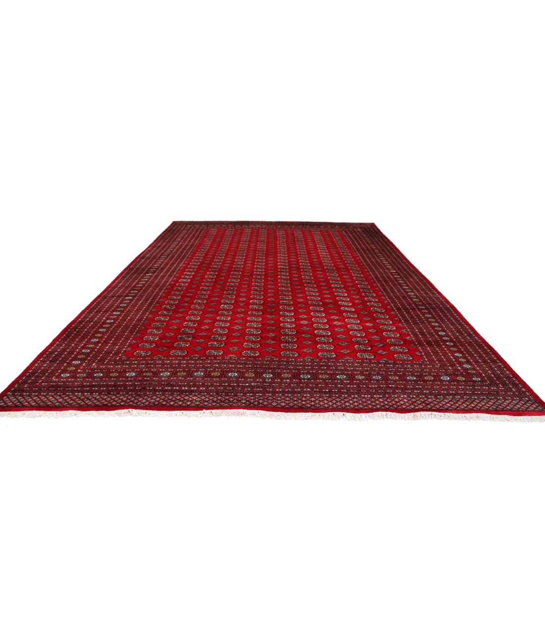 Hand Knotted Tribal Bokhara Wool Rug - 12'0'' x 17'10'' 12' 0" X 17' 10" (366 X 544) / Red / Black