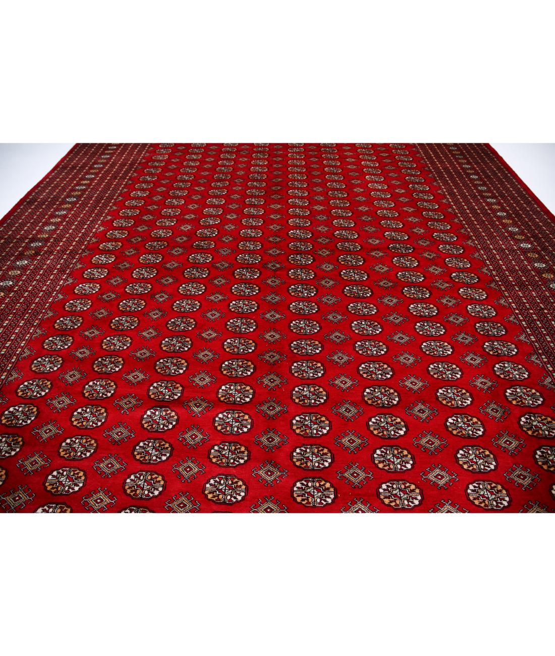 Hand Knotted Tribal Bokhara Wool Rug - 12'0'' x 17'10'' 12' 0" X 17' 10" (366 X 544) / Red / Black