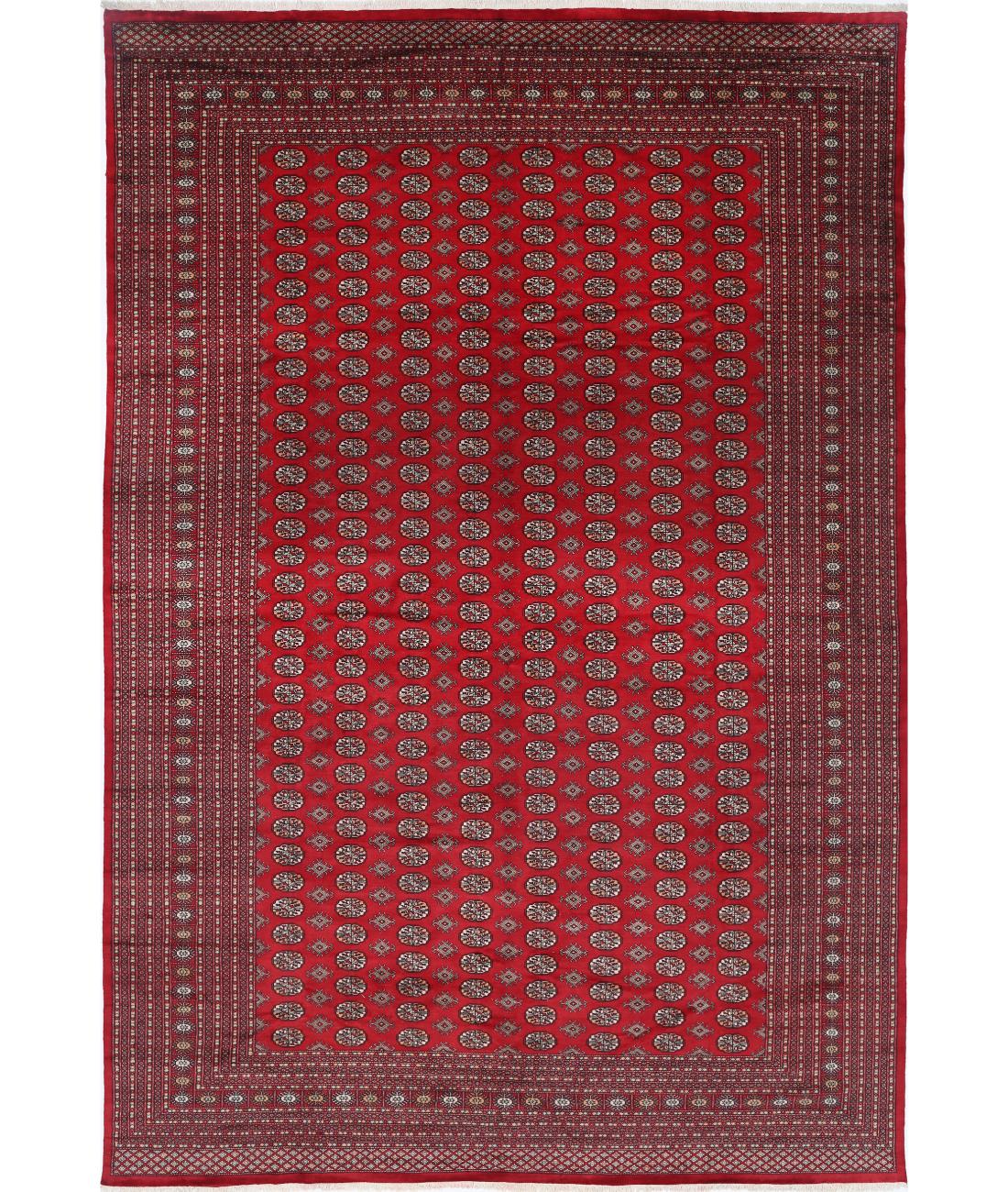 Hand Knotted Tribal Bokhara Wool Rug - 12&#39;0&#39;&#39; x 17&#39;10&#39;&#39; 12&#39; 0&quot; X 17&#39; 10&quot; (366 X 544) / Red / Black
