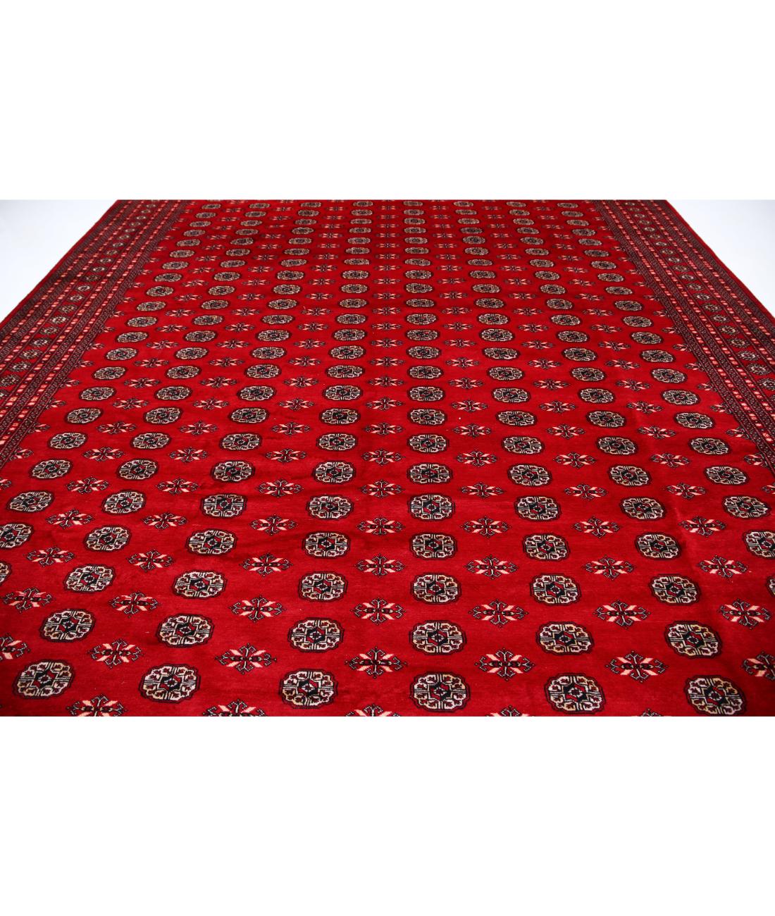 Hand Knotted Tribal Bokhara Wool Rug - 12'0'' x 17'9'' 12' 0" X 17' 9" (366 X 541) / Red / Green