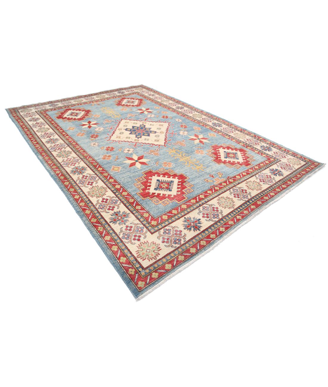 Hand Knotted Tribal Kazak Wool Rug - 8'2'' x 11'6'' 8' 2" X 11' 6" (249 X 351) / Blue / Ivory