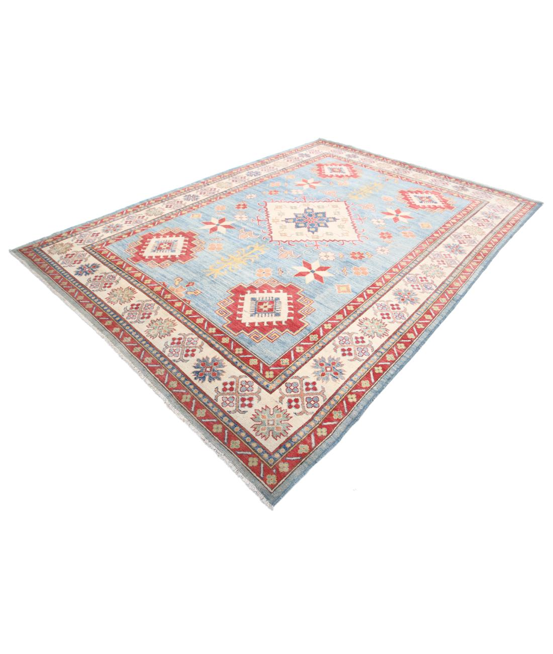 Hand Knotted Tribal Kazak Wool Rug - 8'2'' x 11'6'' 8' 2" X 11' 6" (249 X 351) / Blue / Ivory