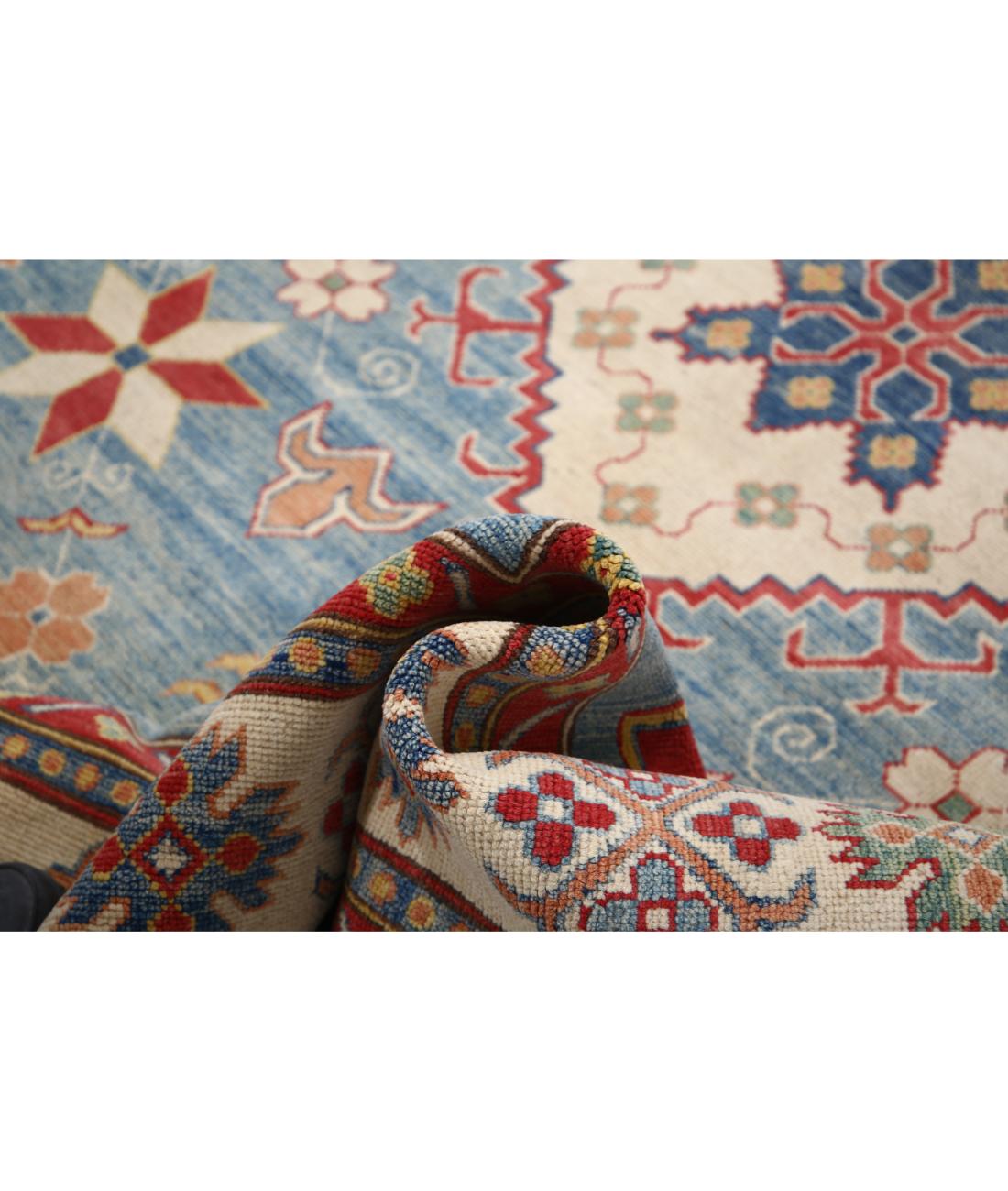 Hand Knotted Tribal Kazak Wool Rug - 8'2'' x 11'6'' 8' 2" X 11' 6" (249 X 351) / Blue / Ivory