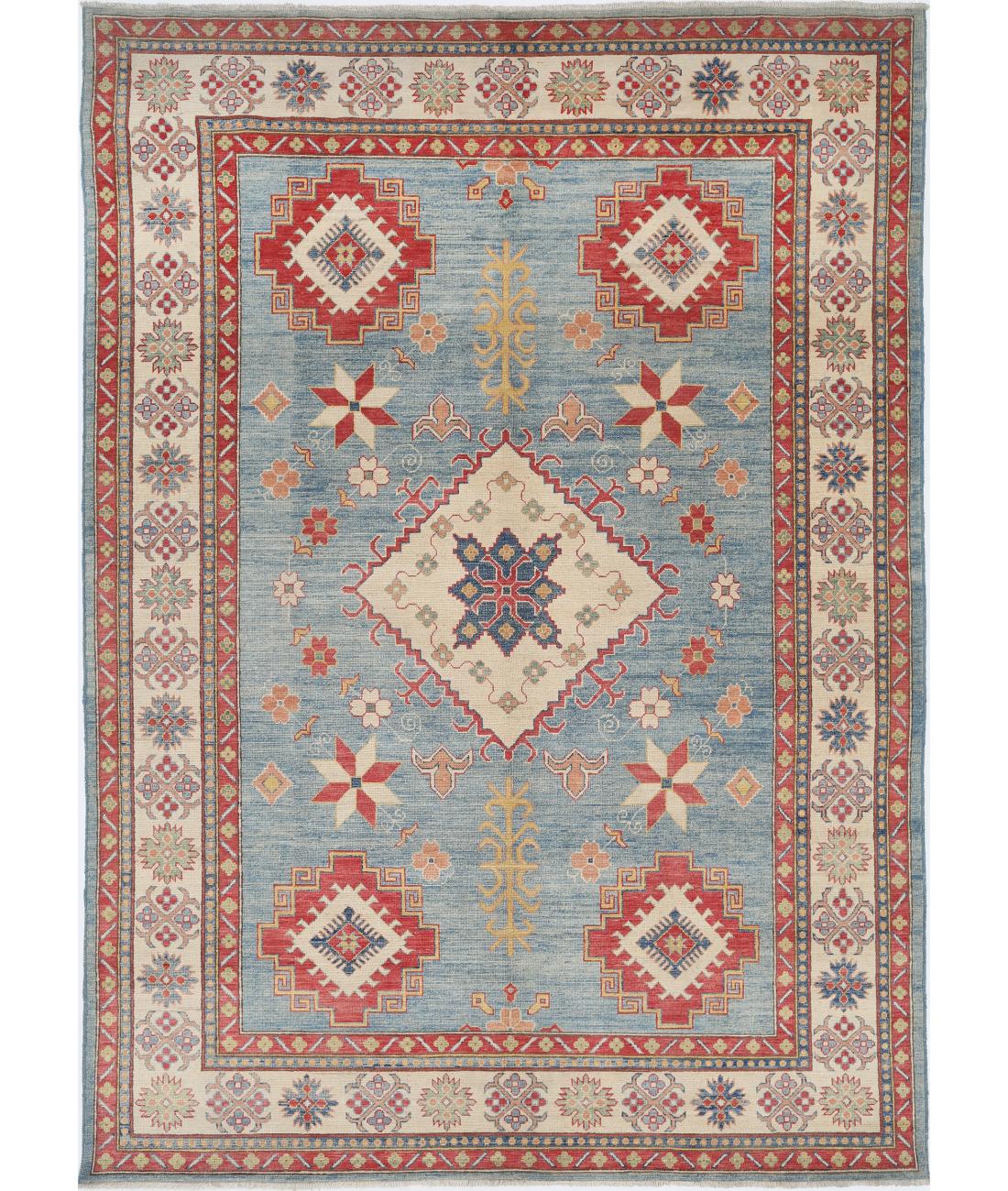 Hand Knotted Tribal Kazak Wool Rug - 8&#39;2&#39;&#39; x 11&#39;6&#39;&#39; 8&#39; 2&quot; X 11&#39; 6&quot; (249 X 351) / Blue / Ivory
