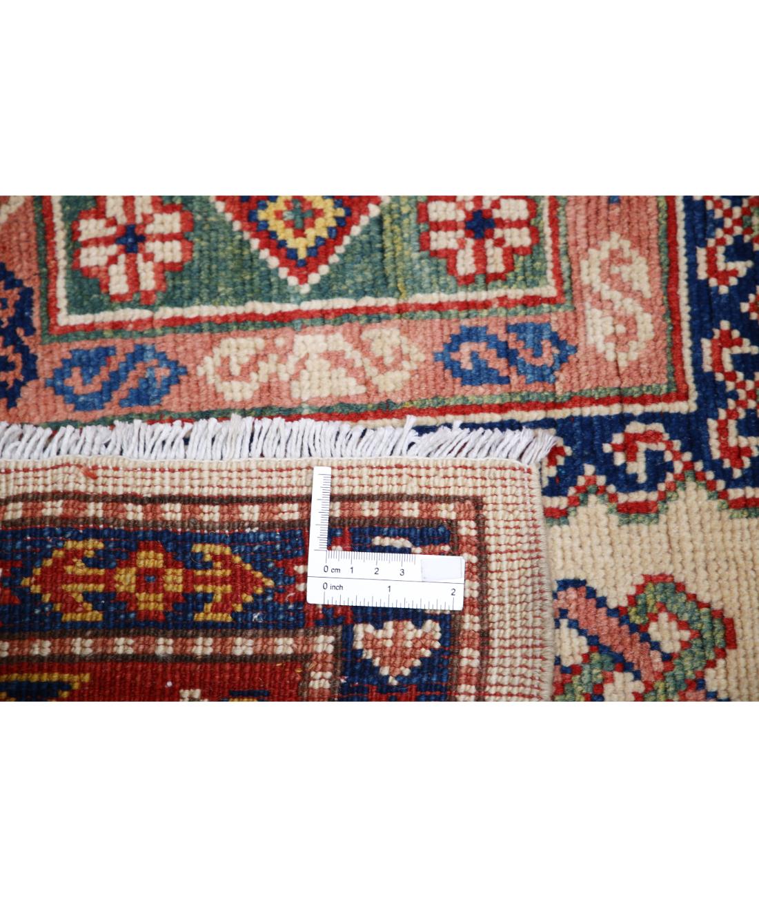 Hand Knotted Tribal Kazak Wool Rug - 4'9'' x 6'7'' 4' 9" X 6' 7" (145 X 201) / Ivory / Red