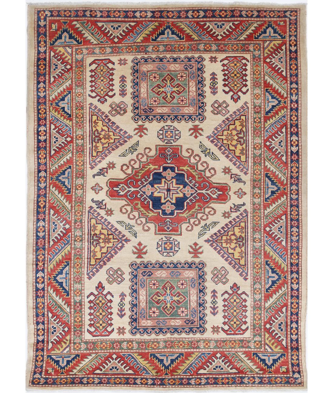 Hand Knotted Tribal Kazak Wool Rug - 4'9'' x 6'7''