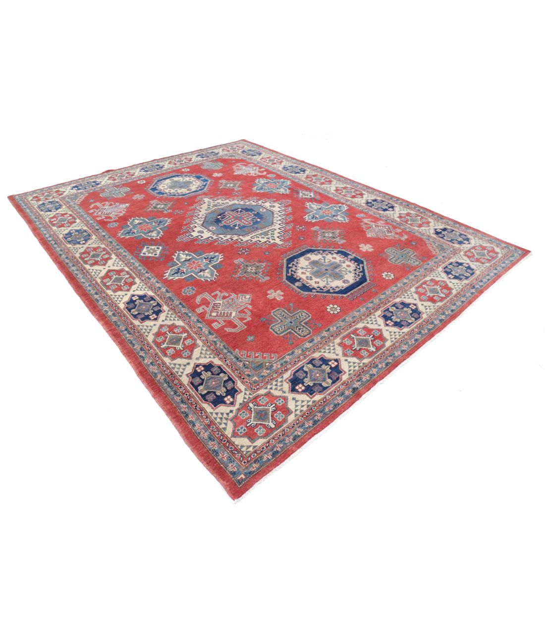 Hand Knotted Tribal Kazak Wool Rug - 8'11'' x 11'2'' 8' 11" X 11' 2" (272 X 340) / Red / Ivory