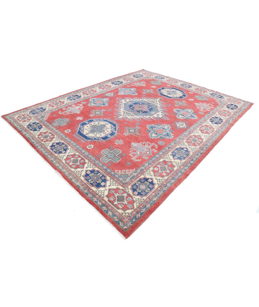 Hand Knotted Tribal Kazak Wool Rug - 8'11'' x 11'2'' 8' 11" X 11' 2" (272 X 340) / Red / Ivory