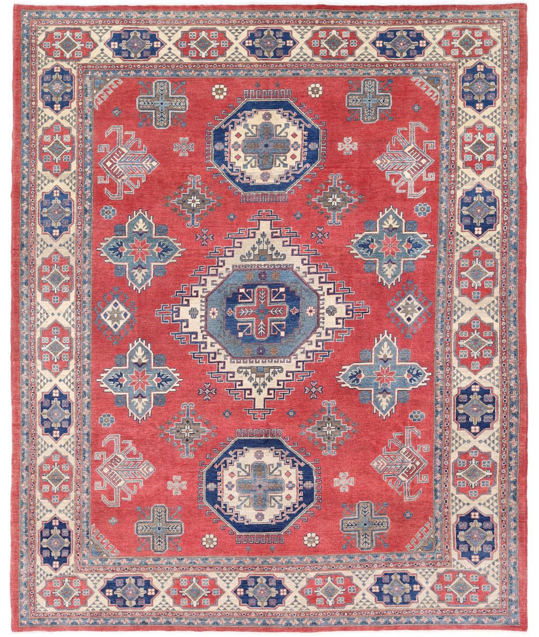 Hand Knotted Tribal Kazak Wool Rug - 8&#39;11&#39;&#39; x 11&#39;2&#39;&#39; 8&#39; 11&quot; X 11&#39; 2&quot; (272 X 340) / Red / Ivory