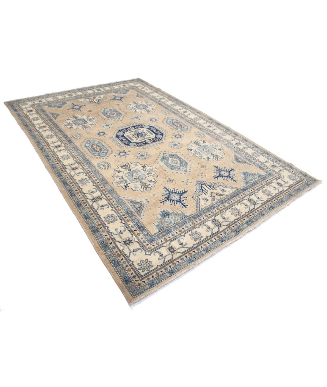 Hand Knotted Tribal Kazak Wool Rug - 6'6'' x 9'9'' 6' 6" X 9' 9" (198 X 297) / Taupe / Ivory